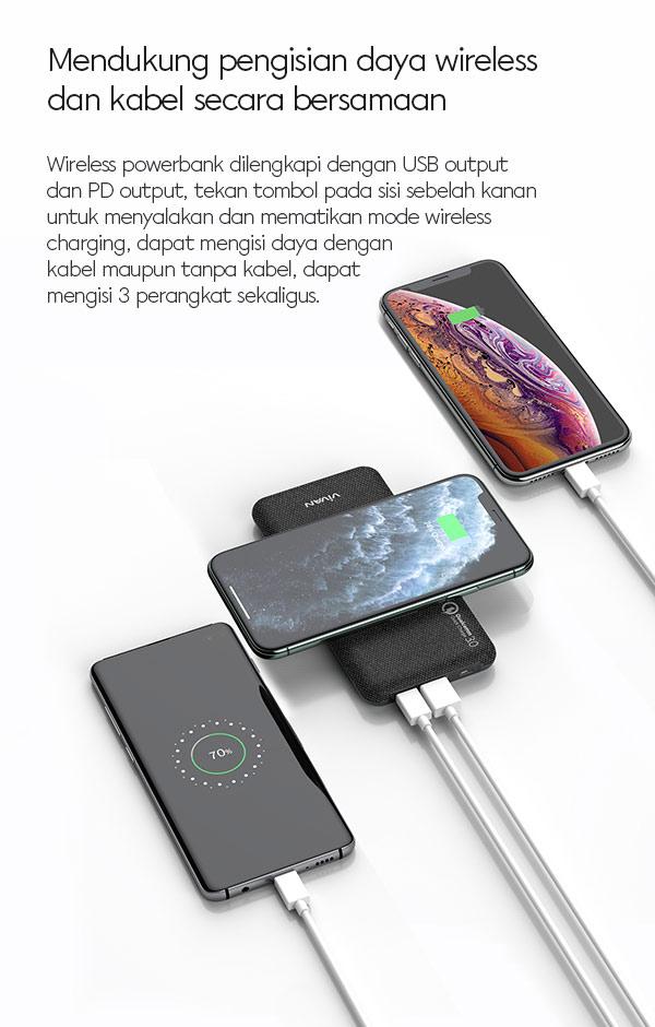 VIVAN Power Bank VPB-W10 Mendukung Pengisian Daya Wireless