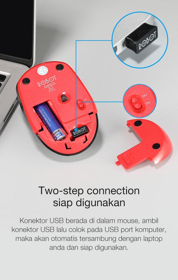 ROBOT M310 Wireless Mouse two step connection siap digunakan