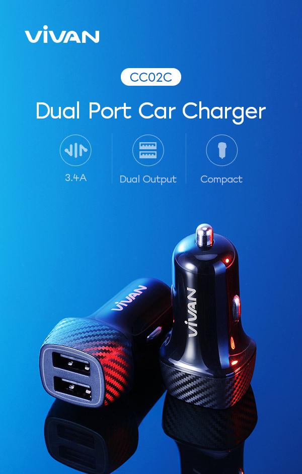 Charger Mobil Vivan CC02 Dual port charger