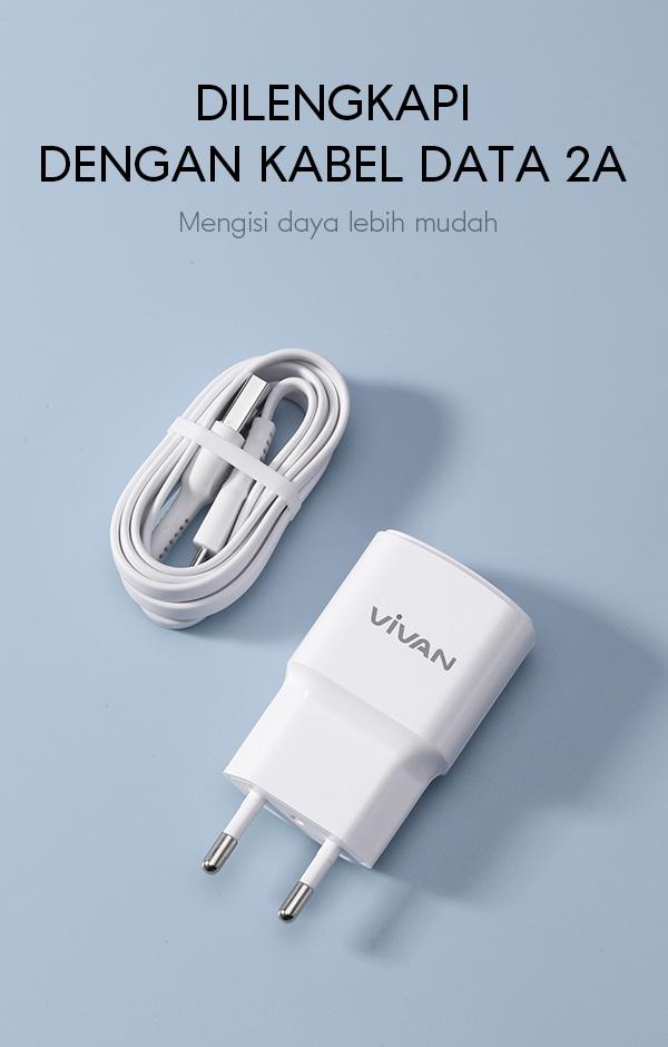 charger vivan vp01 dilengkapi dengan kabel data 2A