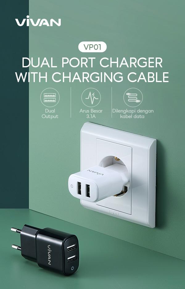 charger vivan vp01 dual port charger with charging cable