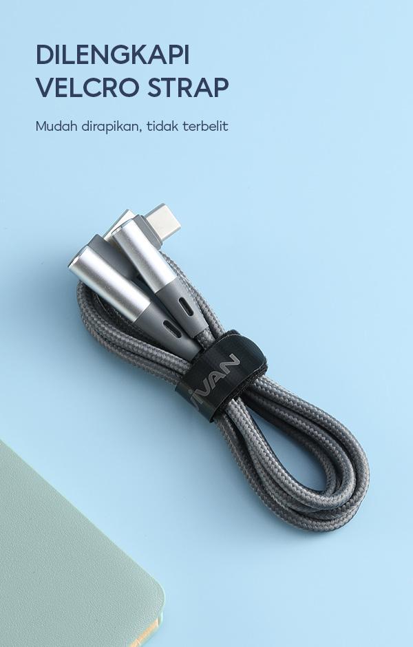 Kabel data ini dilengkapi velcro strap menjadi mudah dirapikan