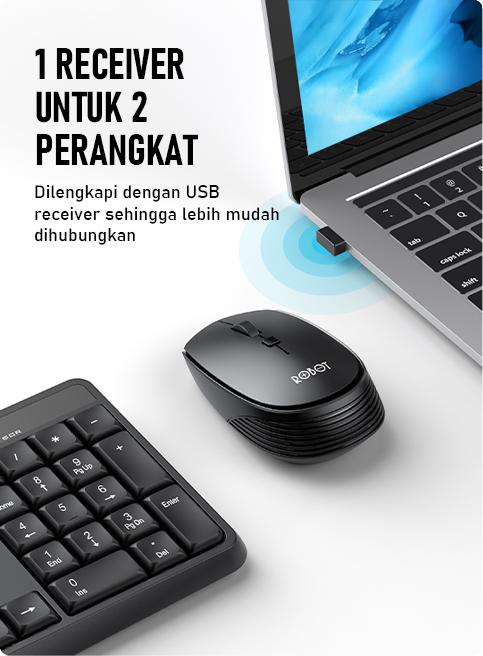 Keyboard & Mouse Robot KM3100 1 receiver untuk 2 perangkat