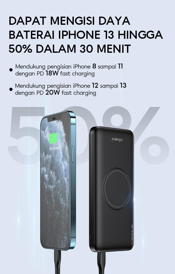 Power Bank Vivan VPB-W11 Dapat Mengisi Daya Baterai Iphone 13 Hingga 50% Dalam 30 Menit