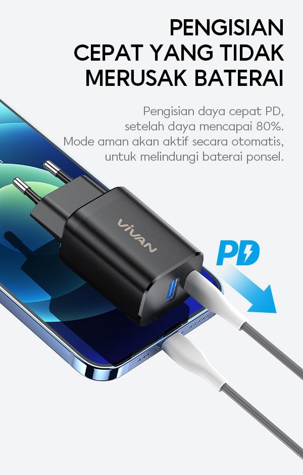 Charger Vivan Power Super30 30W Mengisi Daya Samsung S10 40% Dalam 30Menit