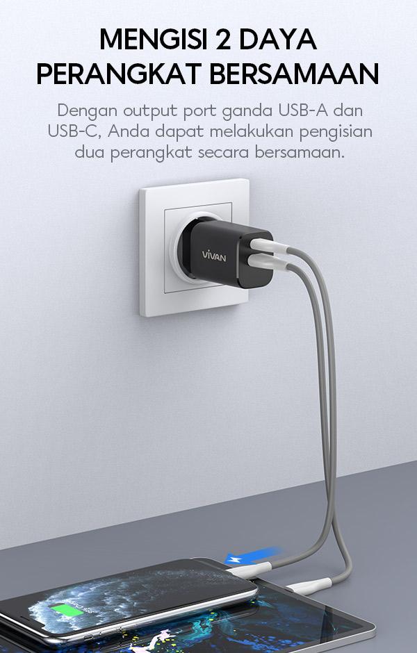 Charger Vivan Power Super30 30W Dual Port USB-A & Type-C