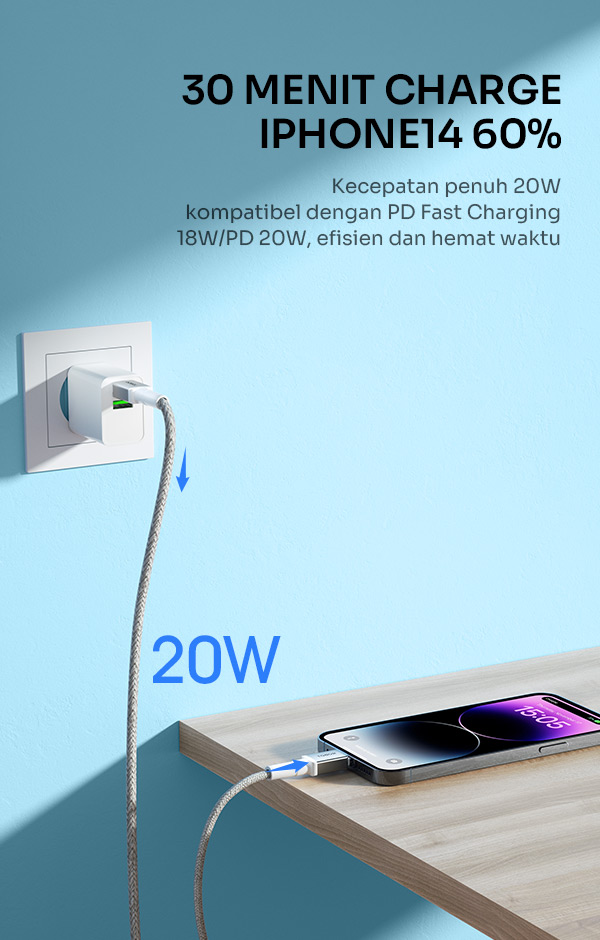 ROBOT RSCL120 mendukung pengisian daya cepat Power Delivery Charger 20W.