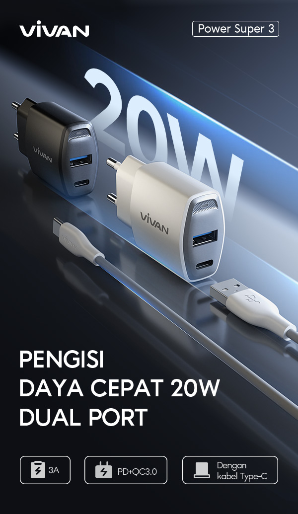 Charger Vivan Power Super3 dual port fast charging