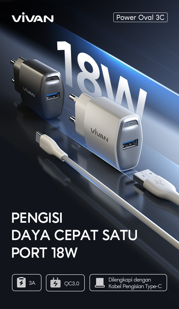 charger vivan oval3c pengisi daya cepat satu port 18w