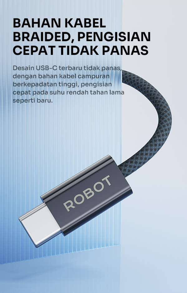 Kabel data robot RCC60W bahan kabel braided pengisian cepat tidak panas