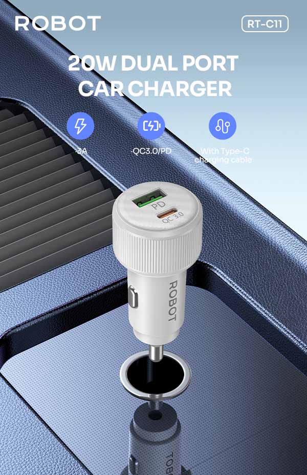 Charger Mobil Robot RT-C11 20W dual port car charger