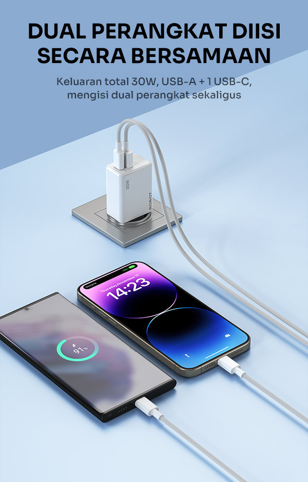 charger robot rt-p30 pengisi daya cepat 30W dual port