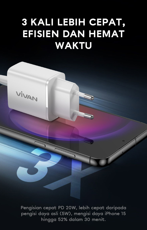 charger vivan power c20c 3 kali lebih cepat ,efesien dan hemat waktu