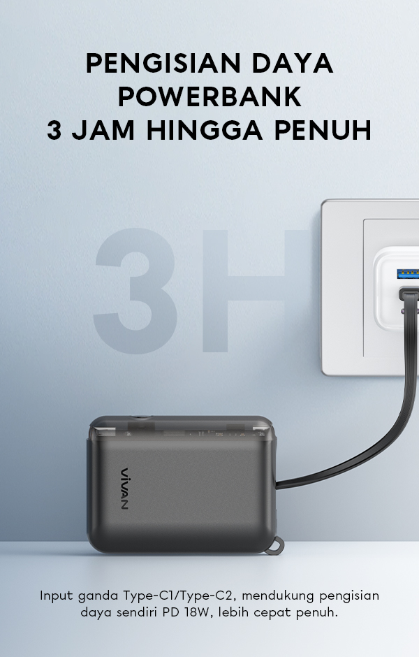 VIVAN Power Bank VPB-Q10 Pengisian Daya Power Bank 3 Jam Hingga Penuh