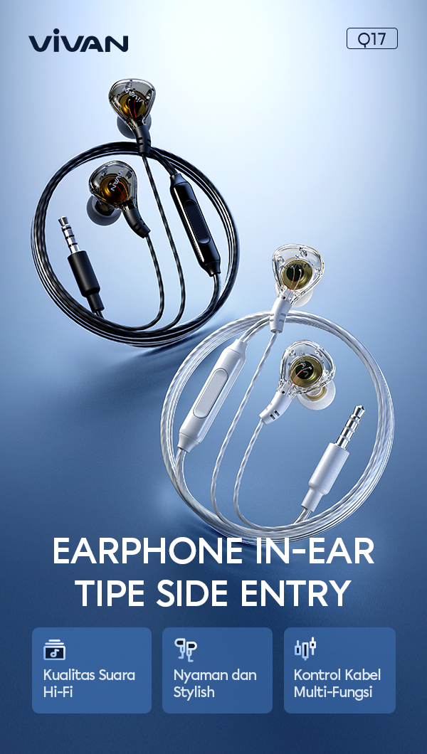 Headset vivan q17 earphone in-ear tipe side entry